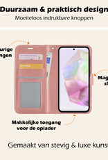 Nomfy Hoesje Geschikt voor Samsung A35 Hoes Bookcase Flipcase Book Cover Met Screenprotector - Hoes Geschikt voor Samsung Galaxy A35 5G Hoesje Book Case - Rosé goud