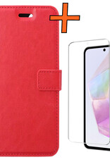 Nomfy Hoesje Geschikt voor Samsung A35 Hoes Bookcase Flipcase Book Cover Met Screenprotector - Hoes Geschikt voor Samsung Galaxy A35 5G Hoesje Book Case - Rood
