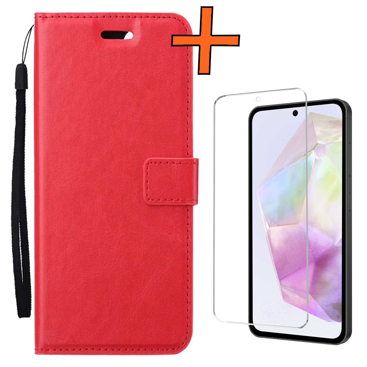 Nomfy Hoesje Geschikt voor Samsung A35 Hoes Bookcase Flipcase Book Cover Met Screenprotector - Hoes Geschikt voor Samsung Galaxy A35 5G Hoesje Book Case - Rood
