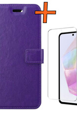 Nomfy Hoesje Geschikt voor Samsung A35 Hoes Bookcase Flipcase Book Cover Met Screenprotector - Hoes Geschikt voor Samsung Galaxy A35 5G Hoesje Book Case - Paars