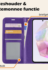 Nomfy Hoesje Geschikt voor Samsung A35 Hoes Bookcase Flipcase Book Cover Met Screenprotector - Hoes Geschikt voor Samsung Galaxy A35 5G Hoesje Book Case - Paars