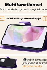 Nomfy Hoesje Geschikt voor Samsung A35 Hoes Bookcase Flipcase Book Cover Met Screenprotector - Hoes Geschikt voor Samsung Galaxy A35 5G Hoesje Book Case - Paars