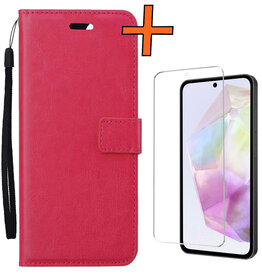 Nomfy Nomfy Samsung Galaxy A35 Hoesje Bookcase Met Screenprotector - Donkerroze