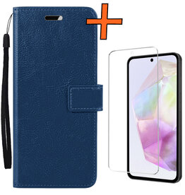 Nomfy Nomfy Samsung Galaxy A35 Hoesje Bookcase Met Screenprotector - Donkerblauw
