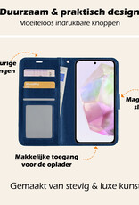 Nomfy Hoesje Geschikt voor Samsung A35 Hoes Bookcase Flipcase Book Cover Met Screenprotector - Hoes Geschikt voor Samsung Galaxy A35 5G Hoesje Book Case - Donkerblauw