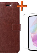 Nomfy Hoesje Geschikt voor Samsung A35 Hoes Bookcase Flipcase Book Cover Met Screenprotector - Hoes Geschikt voor Samsung Galaxy A35 5G Hoesje Book Case - Bruin