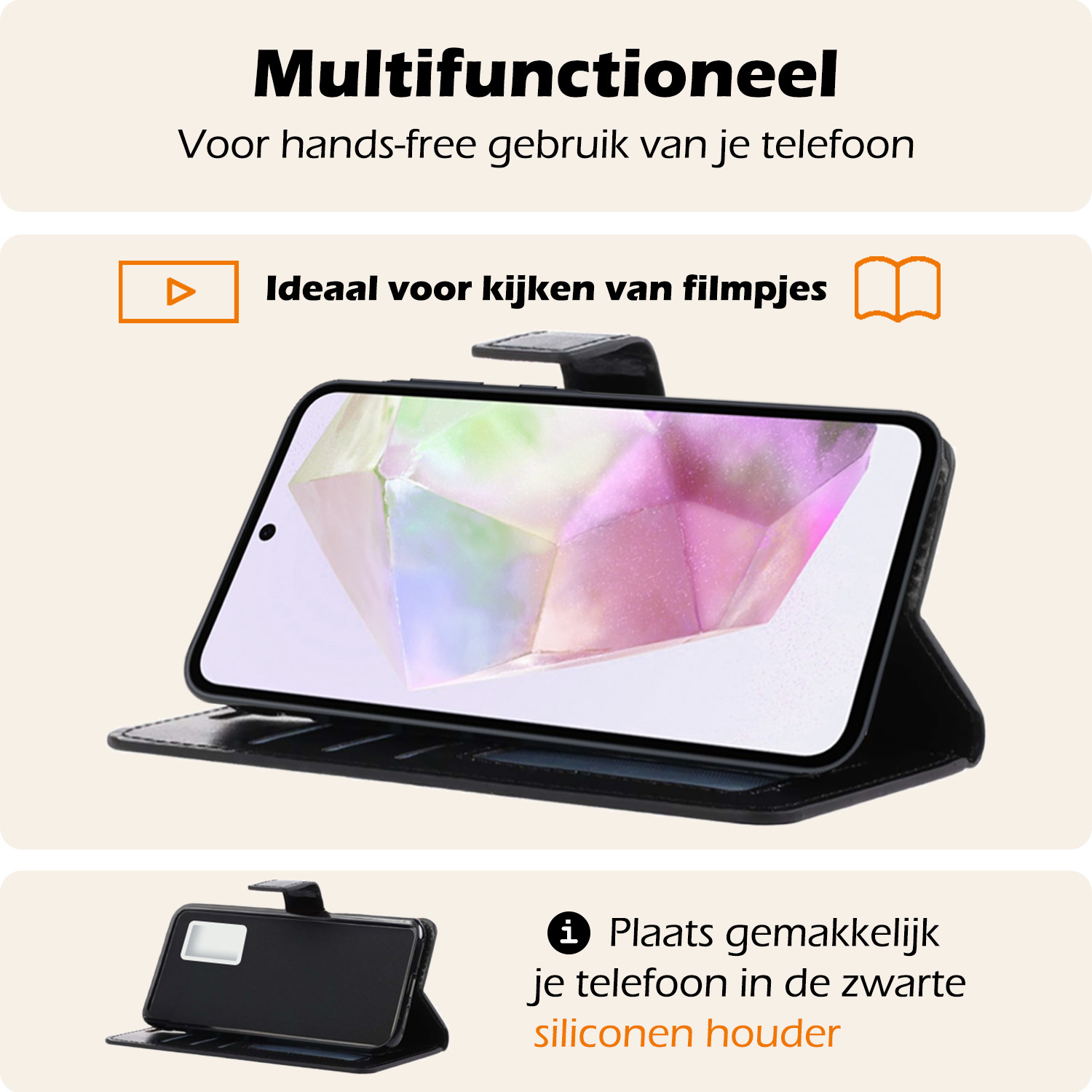 Nomfy Hoesje Geschikt voor Samsung A35 Hoes Bookcase Flipcase Book Cover - Hoes Geschikt voor Samsung Galaxy A35 5G Hoesje Book Case - Zwart