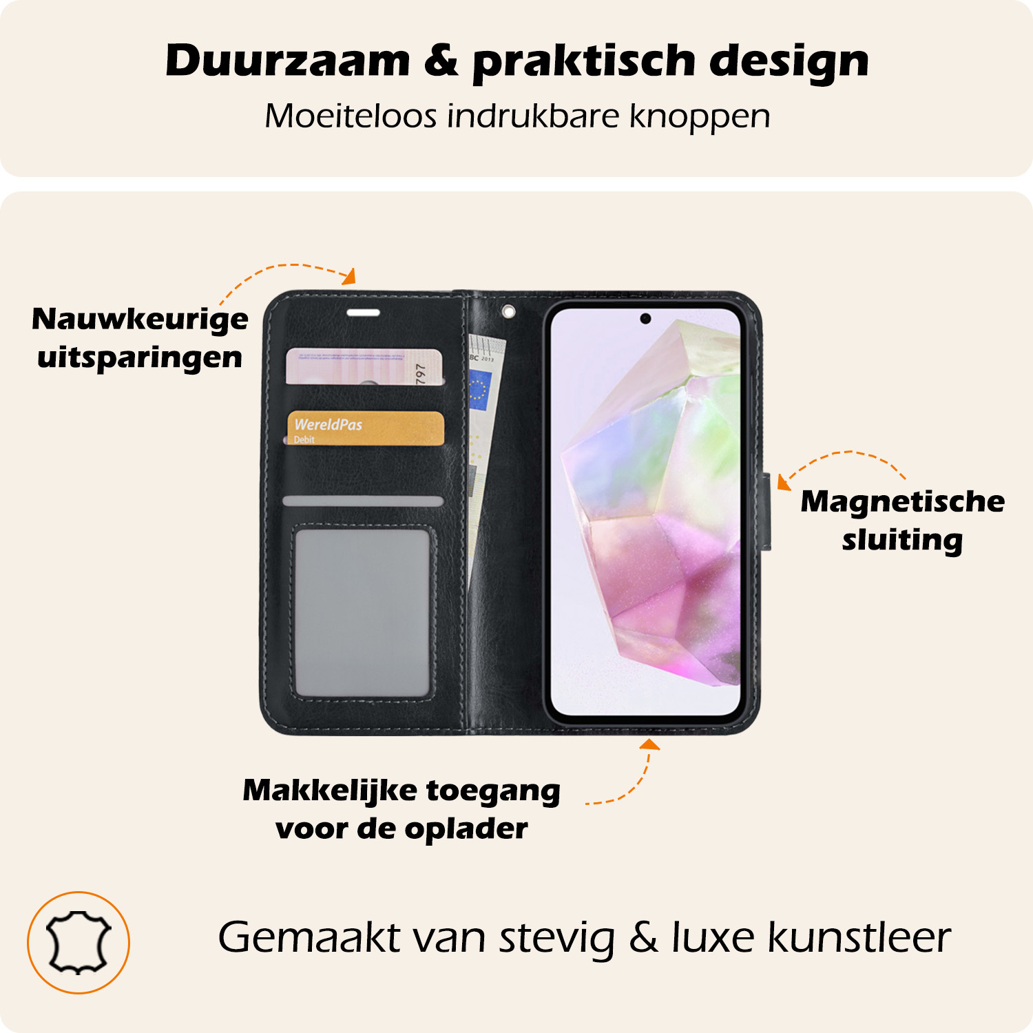 Nomfy Hoesje Geschikt voor Samsung A35 Hoes Bookcase Flipcase Book Cover - Hoes Geschikt voor Samsung Galaxy A35 5G Hoesje Book Case - Zwart