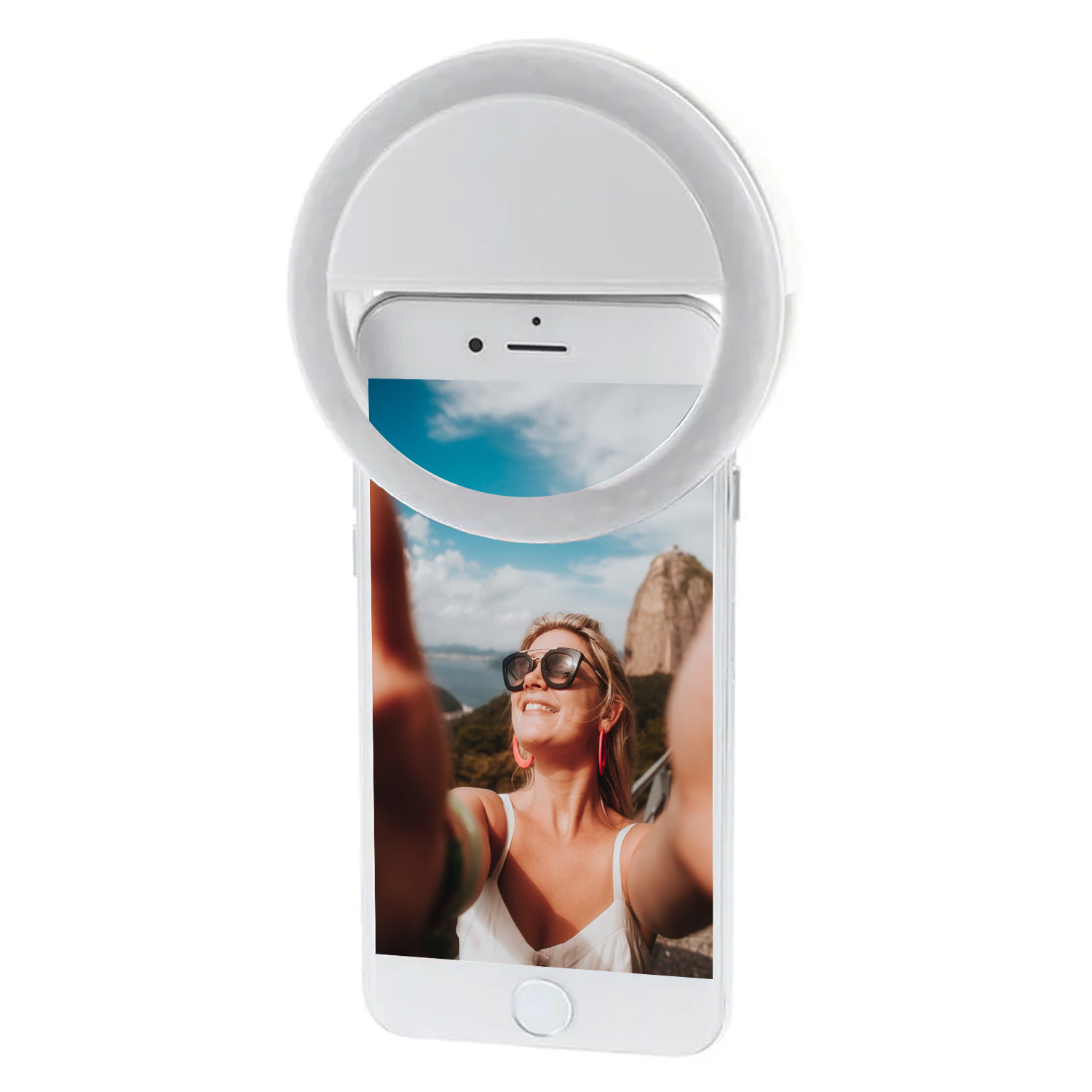 Nomfy Selfie Ring Light LED Licht Wit - Universele Selfie Ring Lamp Wit - Selfie Ringlight Met Clip Op Batterij - Wit