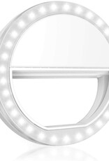 Nomfy Selfie Ring Light LED Licht Wit - Universele Selfie Ring Lamp Wit - Selfie Ringlight Met Clip Op Batterij Wit