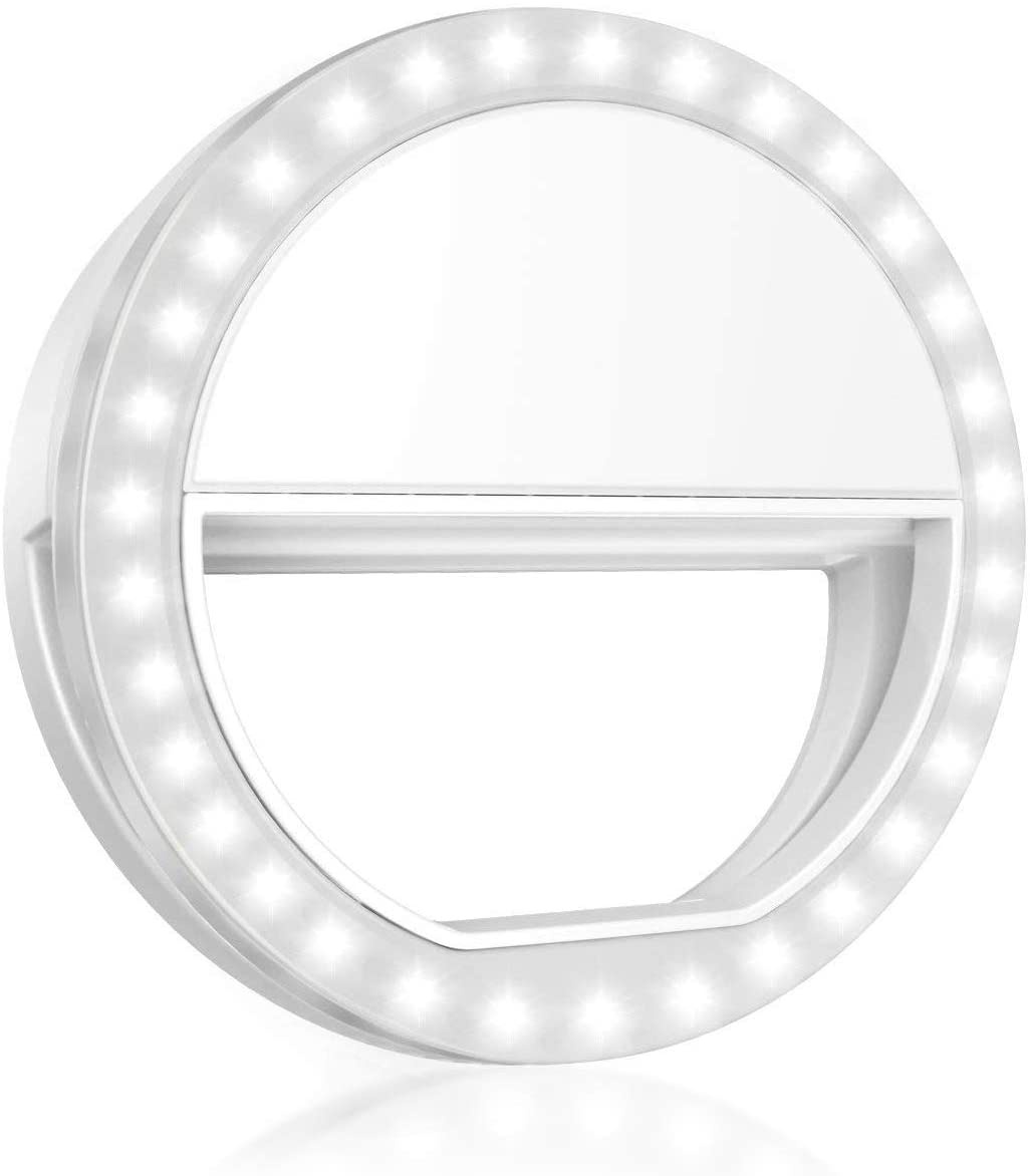 Nomfy Selfie Ring Light LED Licht Wit - Universele Selfie Ring Lamp Wit - Selfie Ringlight Met Clip Op Batterij - Wit