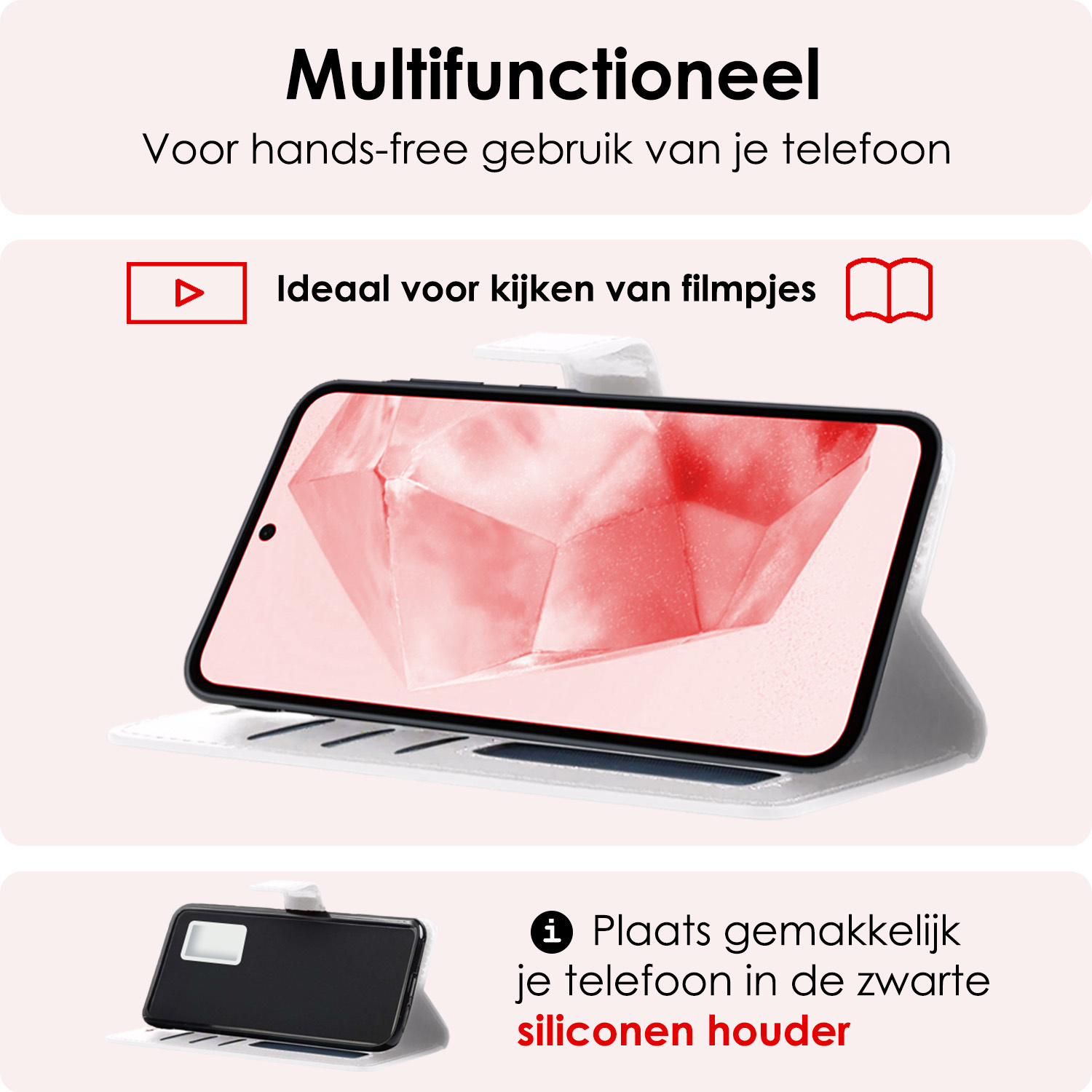 NoXx Hoes Geschikt voor Samsung A35 Hoesje Book Case Hoes Flip Cover Wallet Bookcase Met 2x Screenprotector - Wit