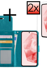 NoXx Hoes Geschikt voor Samsung A35 Hoesje Book Case Hoes Flip Cover Wallet Bookcase Met 2x Screenprotector - Turquoise