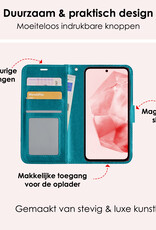 NoXx Hoes Geschikt voor Samsung A35 Hoesje Book Case Hoes Flip Cover Wallet Bookcase Met 2x Screenprotector - Turquoise