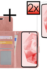 NoXx Hoes Geschikt voor Samsung A35 Hoesje Book Case Hoes Flip Cover Wallet Bookcase Met 2x Screenprotector - Rosé goud