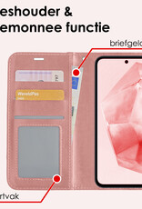 NoXx Hoes Geschikt voor Samsung A35 Hoesje Book Case Hoes Flip Cover Wallet Bookcase Met 2x Screenprotector - Rosé goud