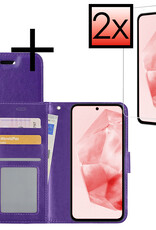 NoXx Hoes Geschikt voor Samsung A35 Hoesje Book Case Hoes Flip Cover Wallet Bookcase Met 2x Screenprotector - Paars