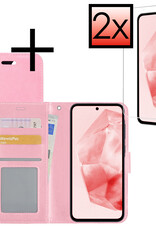 NoXx Hoes Geschikt voor Samsung A35 Hoesje Book Case Hoes Flip Cover Wallet Bookcase Met 2x Screenprotector - Lichtroze