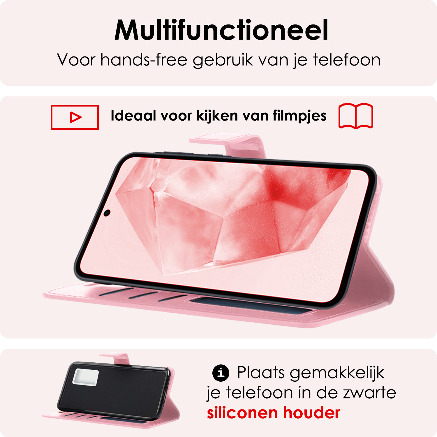 NoXx Hoes Geschikt voor Samsung A35 Hoesje Book Case Hoes Flip Cover Wallet Bookcase Met 2x Screenprotector - Lichtroze