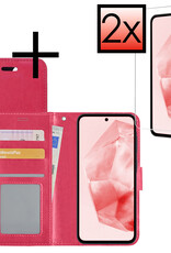 NoXx Hoes Geschikt voor Samsung A35 Hoesje Book Case Hoes Flip Cover Wallet Bookcase Met 2x Screenprotector - Donkerroze