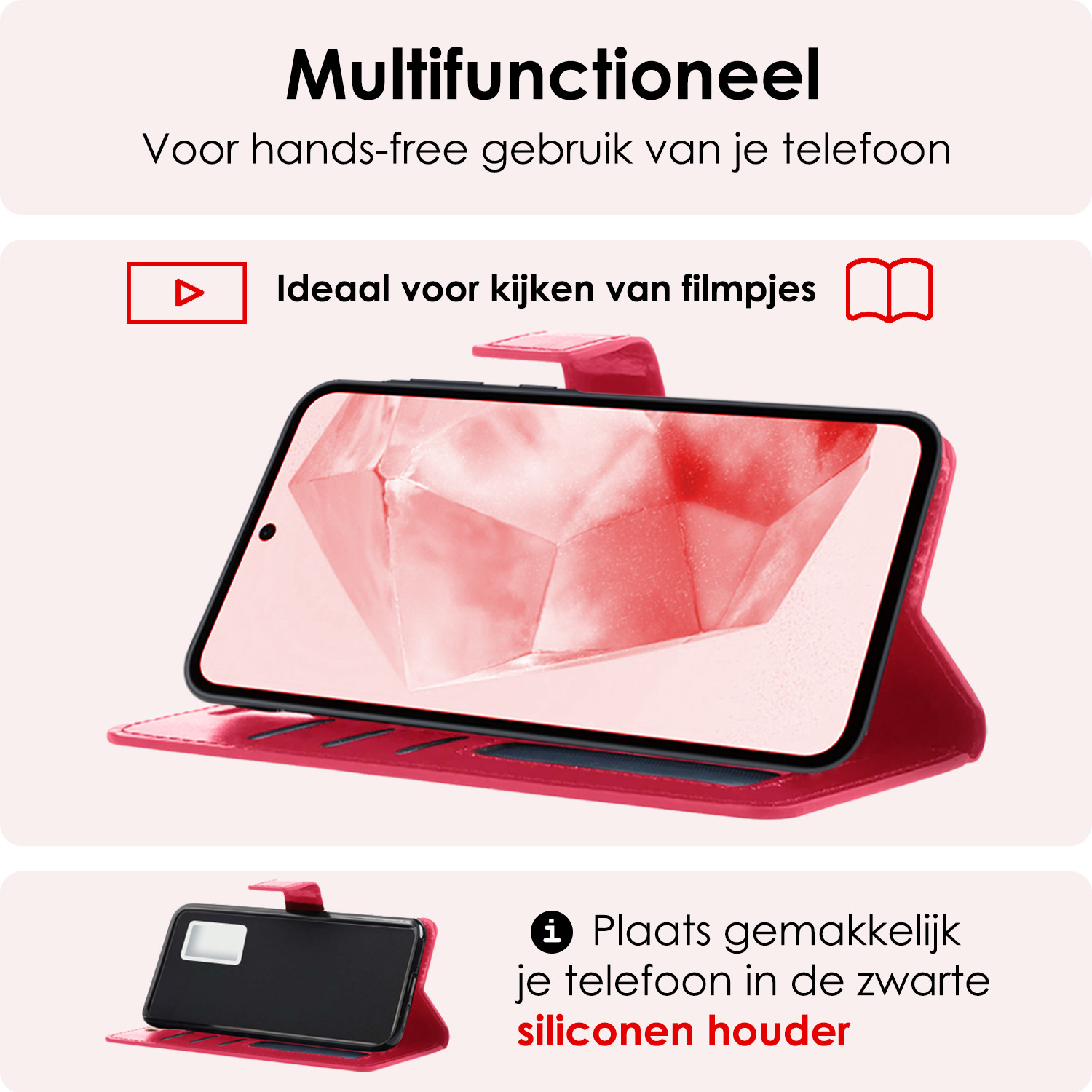 NoXx Hoes Geschikt voor Samsung A35 Hoesje Book Case Hoes Flip Cover Wallet Bookcase Met 2x Screenprotector - Donkerroze