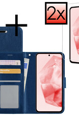 NoXx Hoes Geschikt voor Samsung A35 Hoesje Book Case Hoes Flip Cover Wallet Bookcase Met 2x Screenprotector - Donkerblauw