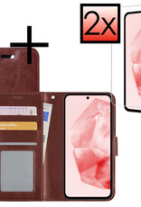 NoXx Hoes Geschikt voor Samsung A35 Hoesje Book Case Hoes Flip Cover Wallet Bookcase Met 2x Screenprotector - Bruin