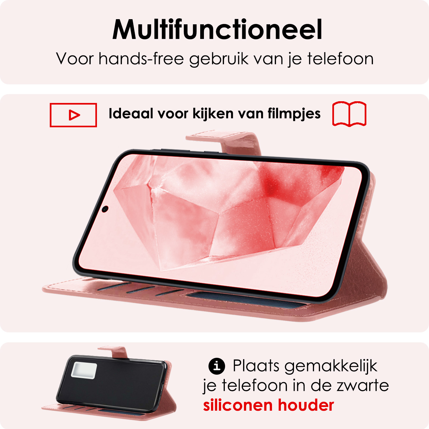 NoXx Hoes Geschikt voor Samsung A35 Hoesje Book Case Hoes Flip Cover Wallet Bookcase Met Screenprotector - Rosé goud