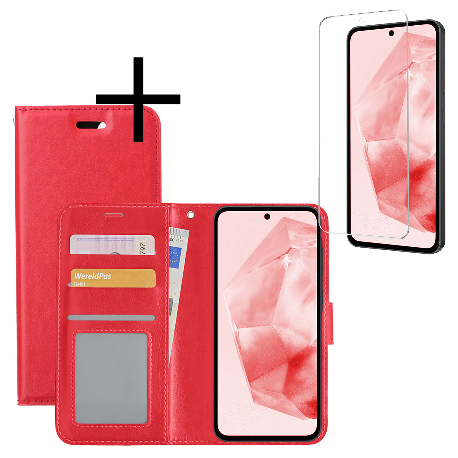 NoXx Hoes Geschikt voor Samsung A35 Hoesje Book Case Hoes Flip Cover Wallet Bookcase Met Screenprotector - Rood