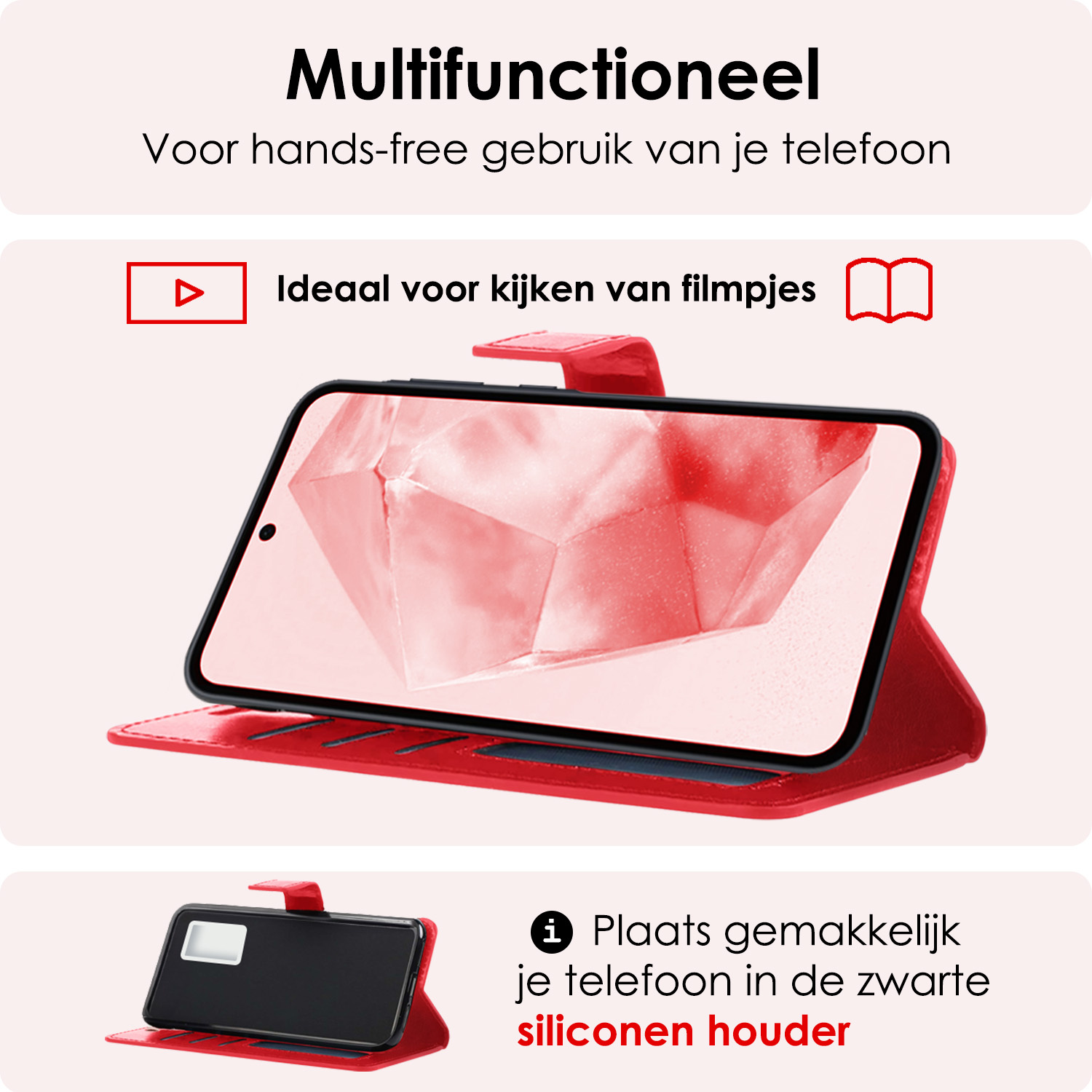 NoXx Hoes Geschikt voor Samsung A35 Hoesje Book Case Hoes Flip Cover Wallet Bookcase Met Screenprotector - Rood