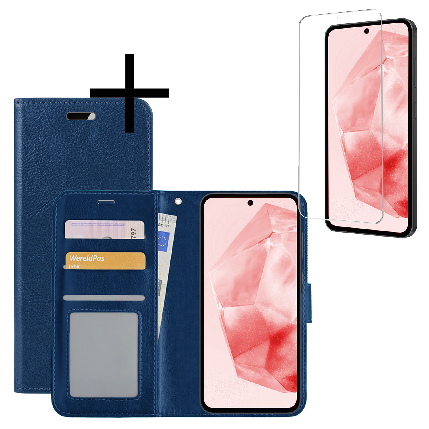 NoXx Hoes Geschikt voor Samsung A35 Hoesje Book Case Hoes Flip Cover Wallet Bookcase Met Screenprotector - Donkerblauw