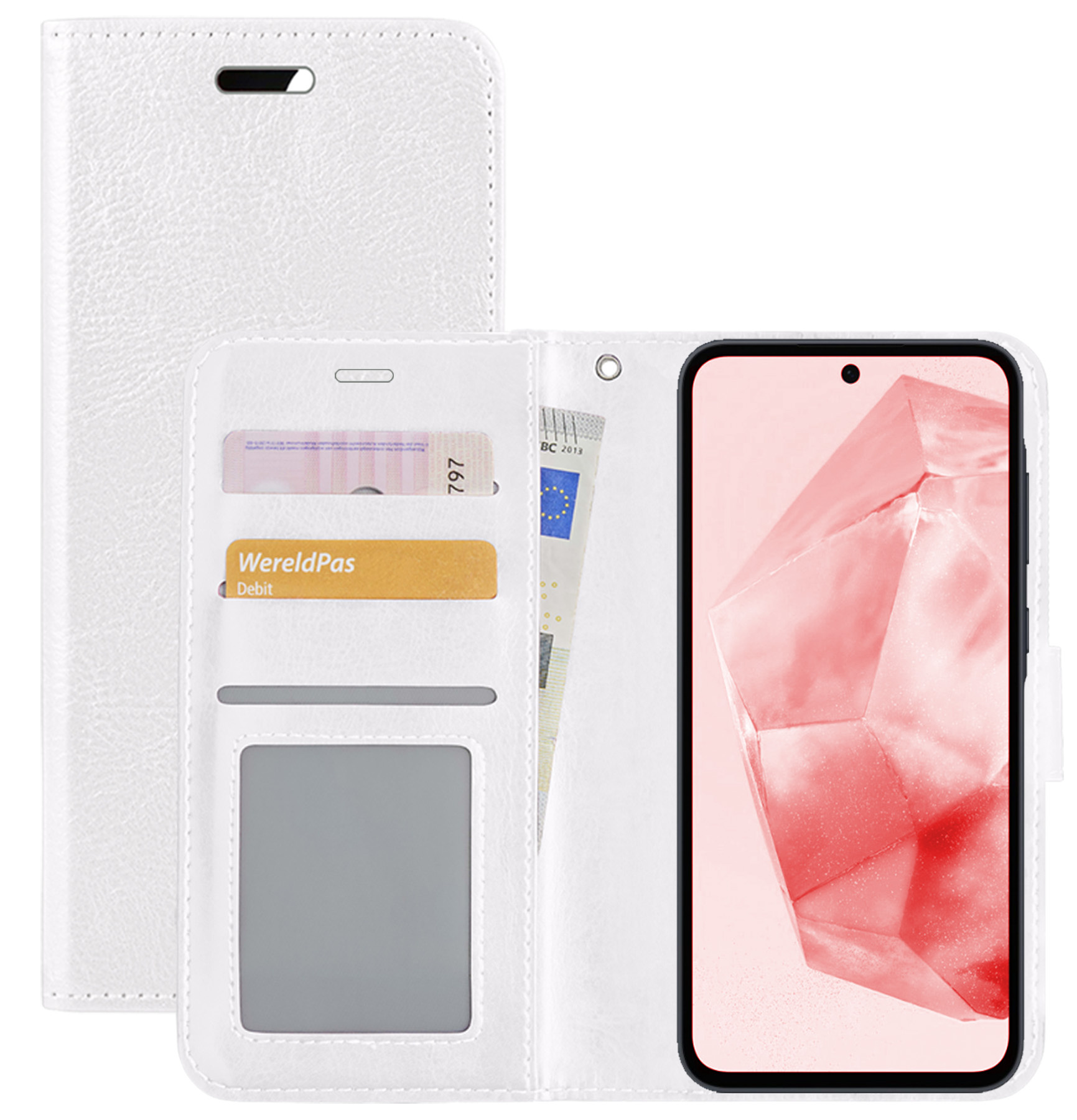 NoXx Hoes Geschikt voor Samsung A35 Hoesje Book Case Hoes Flip Cover Wallet Bookcase - Wit