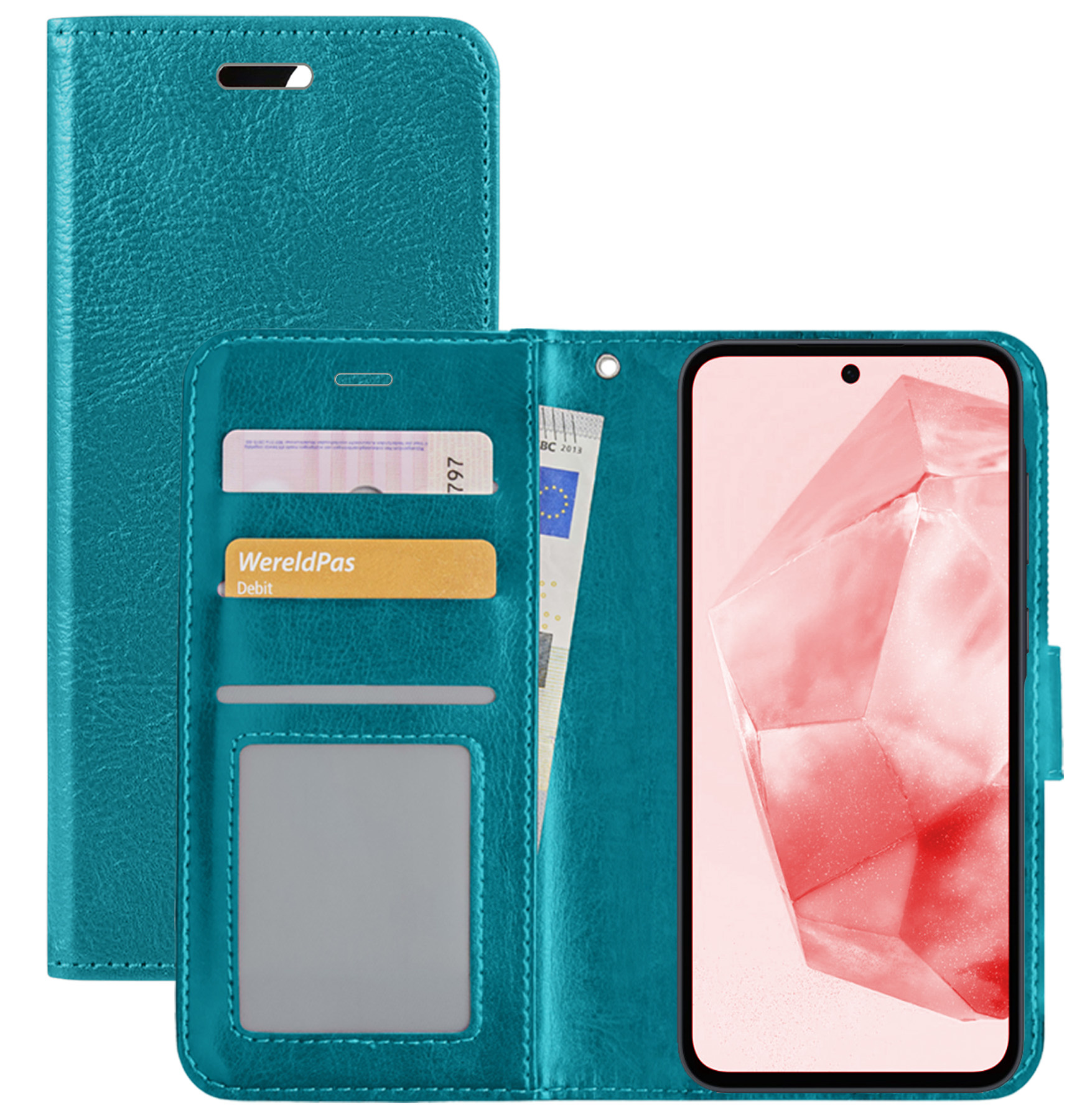 NoXx Hoes Geschikt voor Samsung A35 Hoesje Book Case Hoes Flip Cover Wallet Bookcase - Turquoise