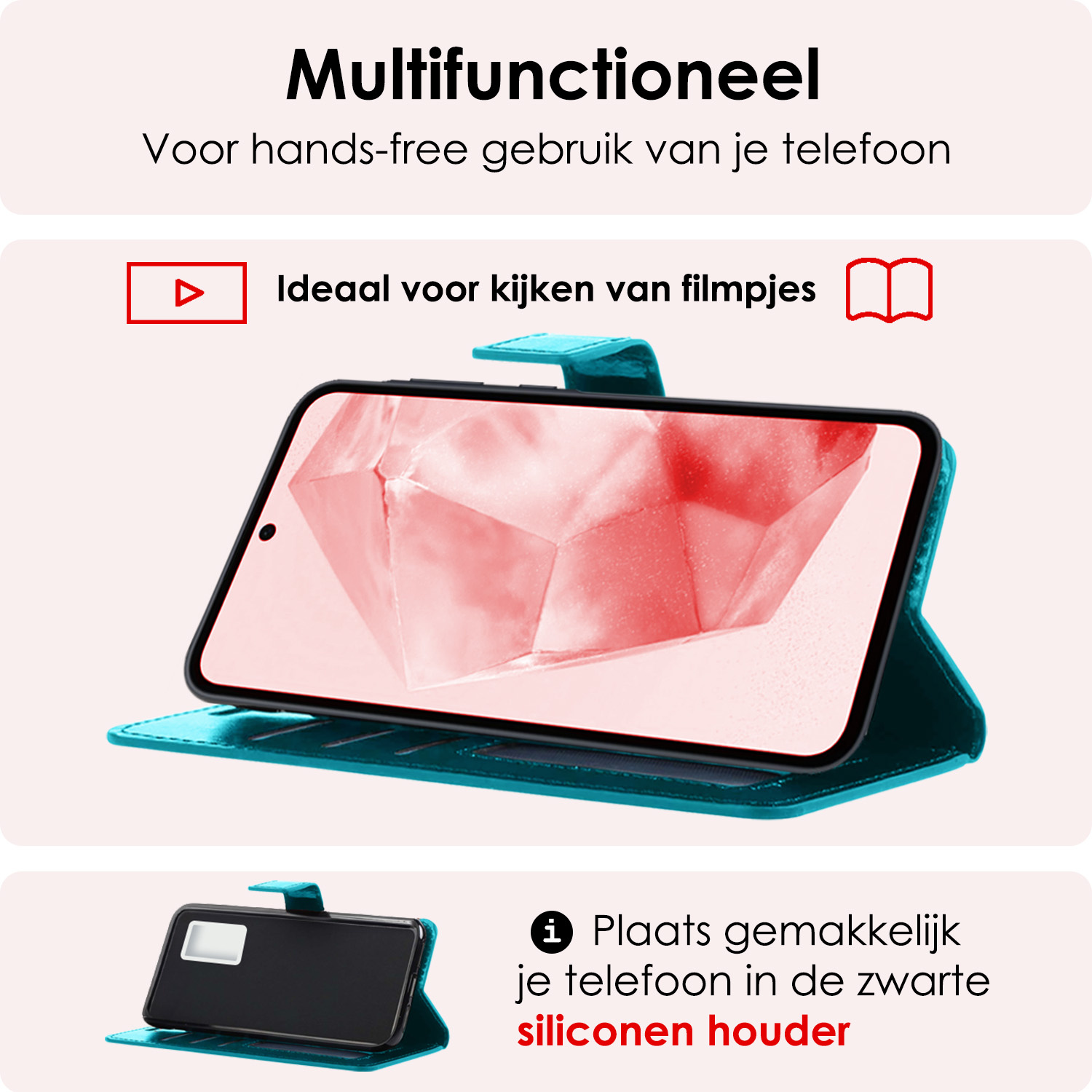 NoXx Hoes Geschikt voor Samsung A35 Hoesje Book Case Hoes Flip Cover Wallet Bookcase - Turquoise