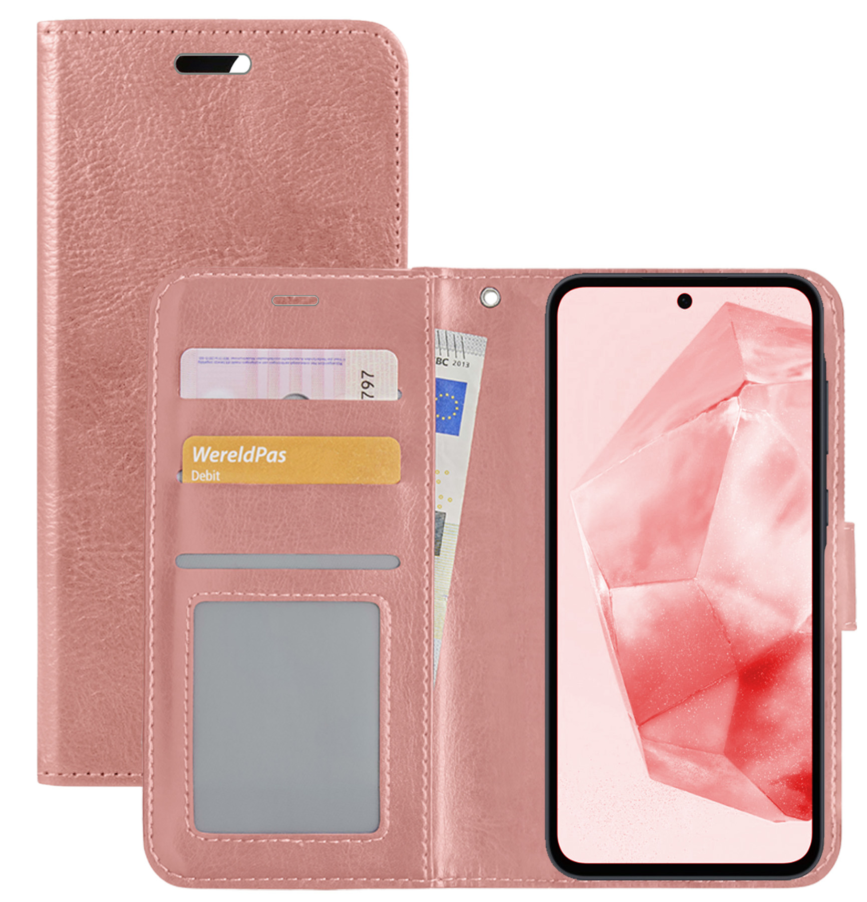 NoXx Hoes Geschikt voor Samsung A35 Hoesje Book Case Hoes Flip Cover Wallet Bookcase - Rosé goud