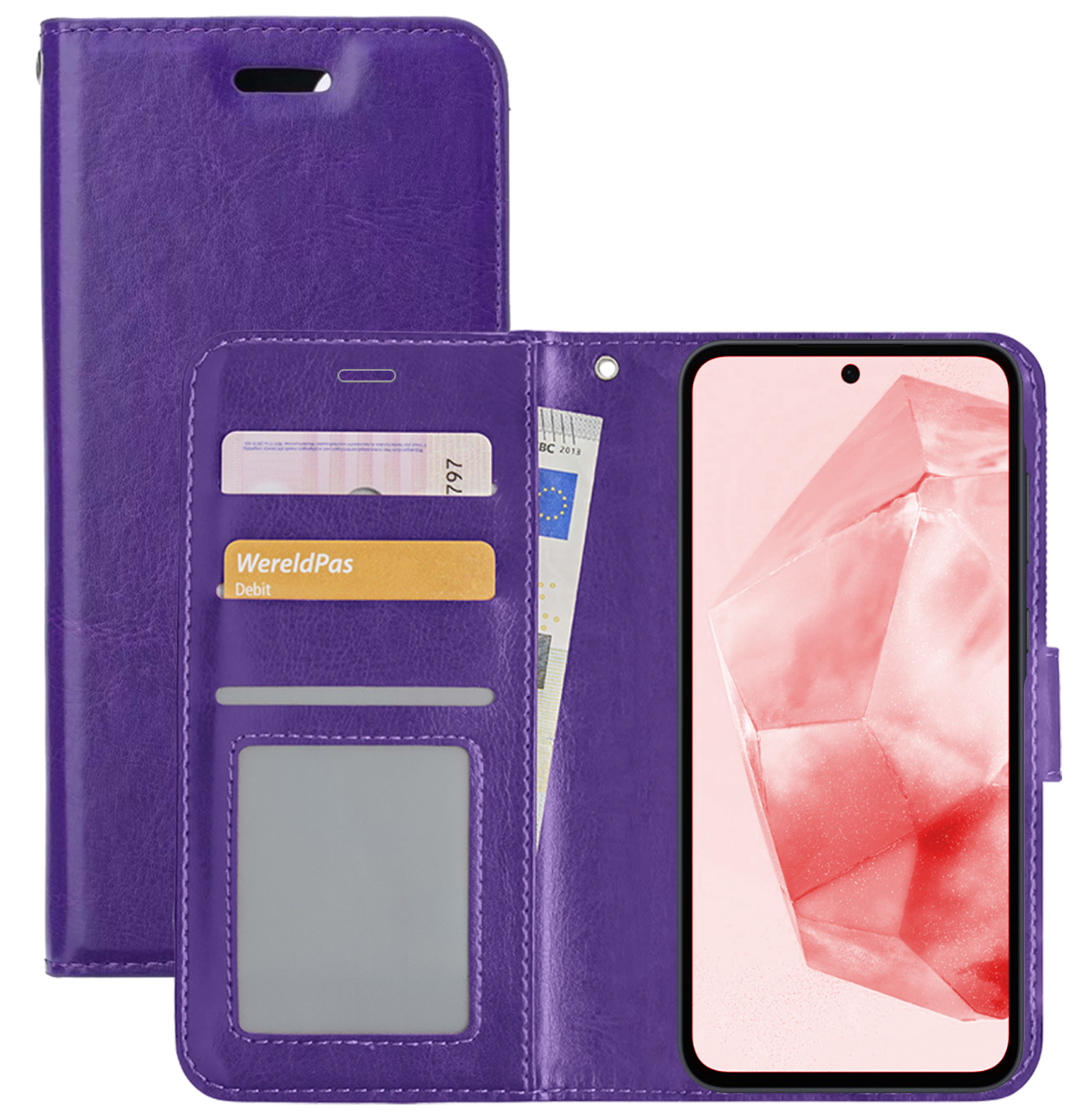 NoXx Hoes Geschikt voor Samsung A35 Hoesje Book Case Hoes Flip Cover Wallet Bookcase - Paars