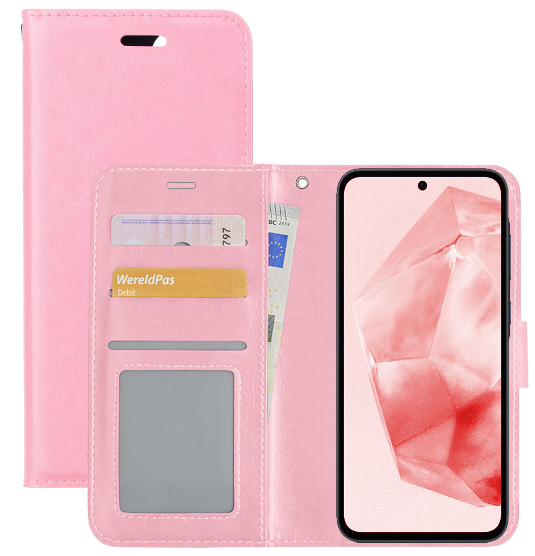NoXx Hoes Geschikt voor Samsung A35 Hoesje Book Case Hoes Flip Cover Wallet Bookcase - Lichtroze