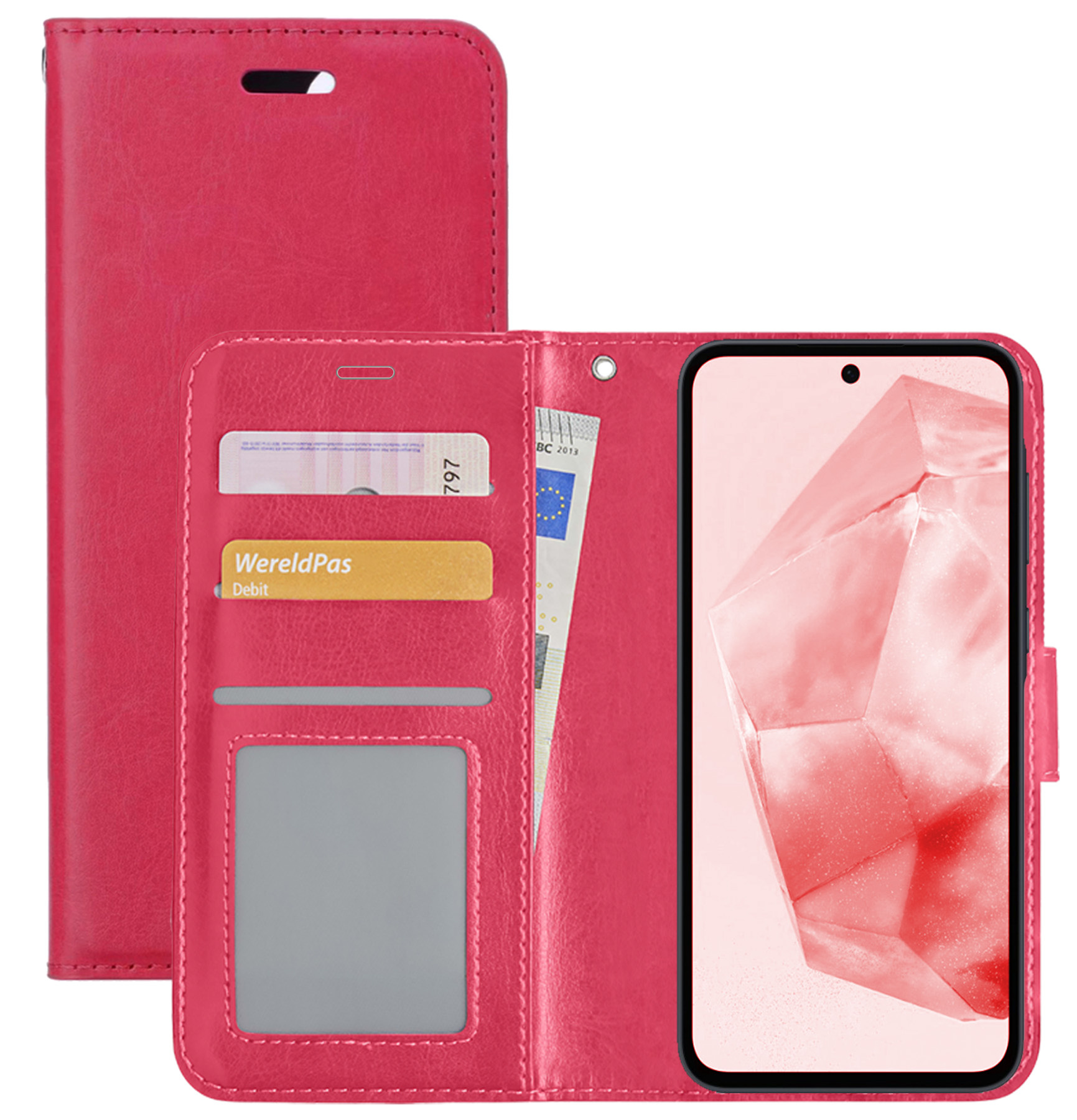 NoXx Hoes Geschikt voor Samsung A35 Hoesje Book Case Hoes Flip Cover Wallet Bookcase - Donkerroze