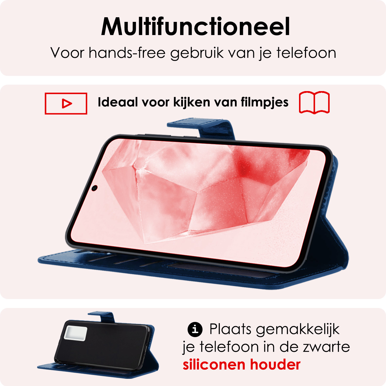NoXx Hoes Geschikt voor Samsung A35 Hoesje Book Case Hoes Flip Cover Wallet Bookcase - Donkerblauw
