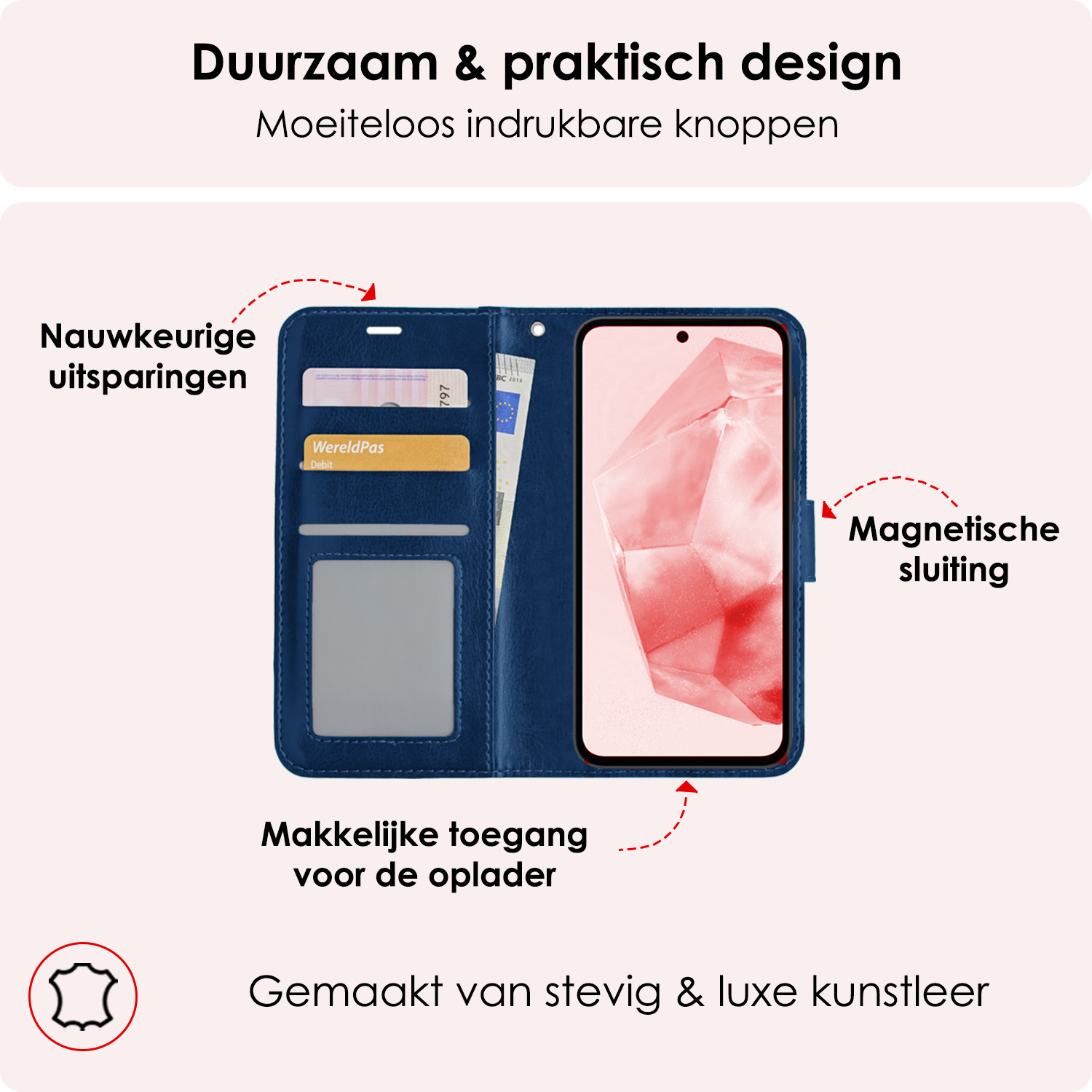 NoXx Hoes Geschikt voor Samsung A35 Hoesje Book Case Hoes Flip Cover Wallet Bookcase - Donkerblauw