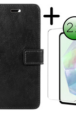 BASEY. Hoes Geschikt voor Samsung A35 Hoesje Bookcase Hoes Flip Case Book Cover Met 2x Screenprotector - Hoesje Geschikt voor Samsung Galaxy A35 5G Hoes Book Case Hoesje - Zwart