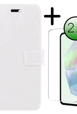 BASEY. Hoes Geschikt voor Samsung A35 Hoesje Bookcase Hoes Flip Case Book Cover Met 2x Screenprotector - Hoesje Geschikt voor Samsung Galaxy A35 5G Hoes Book Case Hoesje - Wit