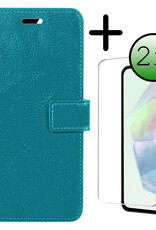 BASEY. Hoes Geschikt voor Samsung A35 Hoesje Bookcase Hoes Flip Case Book Cover Met 2x Screenprotector - Hoesje Geschikt voor Samsung Galaxy A35 5G Hoes Book Case Hoesje - Turquoise