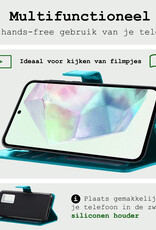 BASEY. Hoes Geschikt voor Samsung A35 Hoesje Bookcase Hoes Flip Case Book Cover Met 2x Screenprotector - Hoesje Geschikt voor Samsung Galaxy A35 5G Hoes Book Case Hoesje - Turquoise