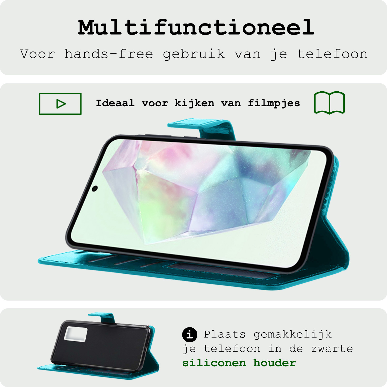 BASEY. Hoes Geschikt voor Samsung A35 Hoesje Bookcase Hoes Flip Case Book Cover Met 2x Screenprotector - Hoesje Geschikt voor Samsung Galaxy A35 5G Hoes Book Case Hoesje - Turquoise