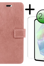 BASEY. Hoes Geschikt voor Samsung A35 Hoesje Bookcase Hoes Flip Case Book Cover Met 2x Screenprotector - Hoesje Geschikt voor Samsung Galaxy A35 5G Hoes Book Case Hoesje - Rosé goud