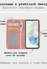 BASEY. Hoes Geschikt voor Samsung A35 Hoesje Bookcase Hoes Flip Case Book Cover Met 2x Screenprotector - Hoesje Geschikt voor Samsung Galaxy A35 5G Hoes Book Case Hoesje - Rosé goud