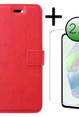 BASEY. Hoes Geschikt voor Samsung A35 Hoesje Bookcase Hoes Flip Case Book Cover Met 2x Screenprotector - Hoesje Geschikt voor Samsung Galaxy A35 5G Hoes Book Case Hoesje - Rood