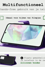 BASEY. Hoes Geschikt voor Samsung A35 Hoesje Bookcase Hoes Flip Case Book Cover Met 2x Screenprotector - Hoesje Geschikt voor Samsung Galaxy A35 5G Hoes Book Case Hoesje - Paars