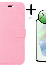 BASEY. Hoes Geschikt voor Samsung A35 Hoesje Bookcase Hoes Flip Case Book Cover Met 2x Screenprotector - Hoesje Geschikt voor Samsung Galaxy A35 5G Hoes Book Case Hoesje - Lichtroze